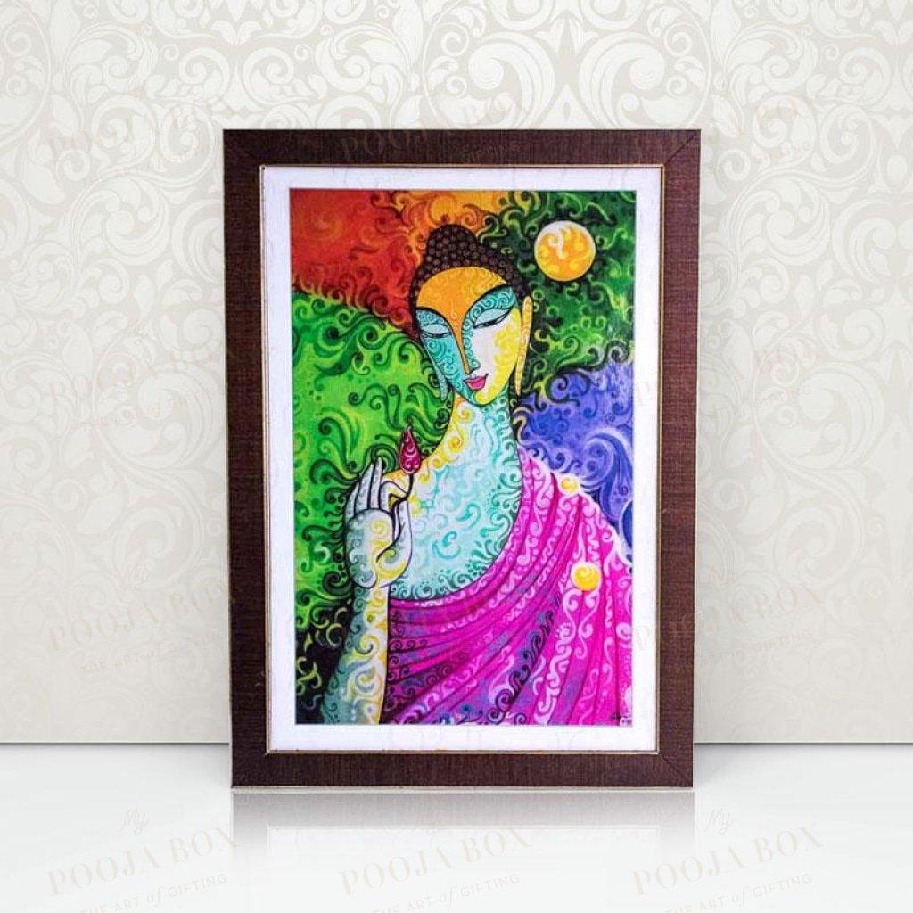 Meditating Lord Buddha Painting With Frame Wall Hanging