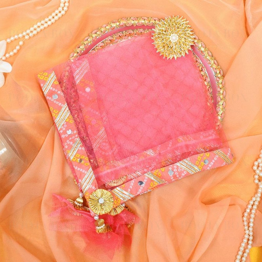 Pastel Peach Jaipuri Thali Cover