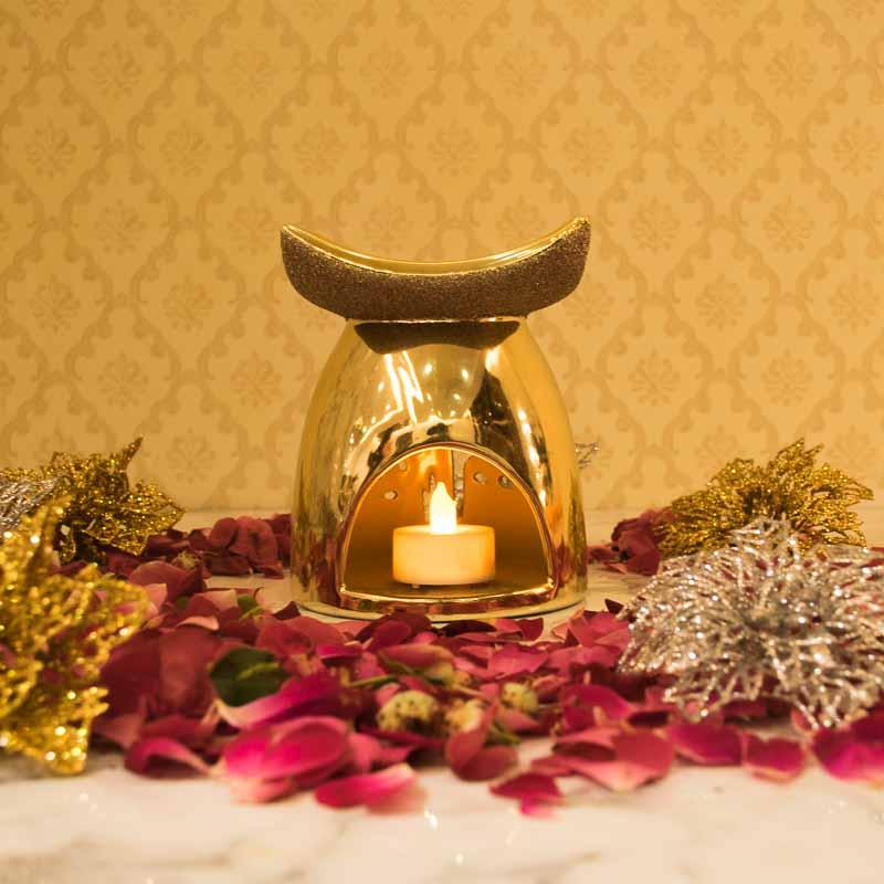 Sparkling Gold Ceramic Oil Burner/Tealight Holder