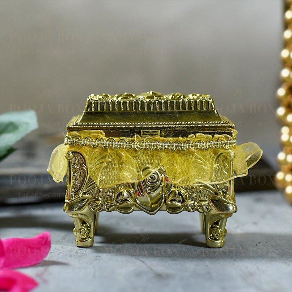 Shimmering Gold Trinket Box With Rose Pattern (Material: Plastic) Gifting