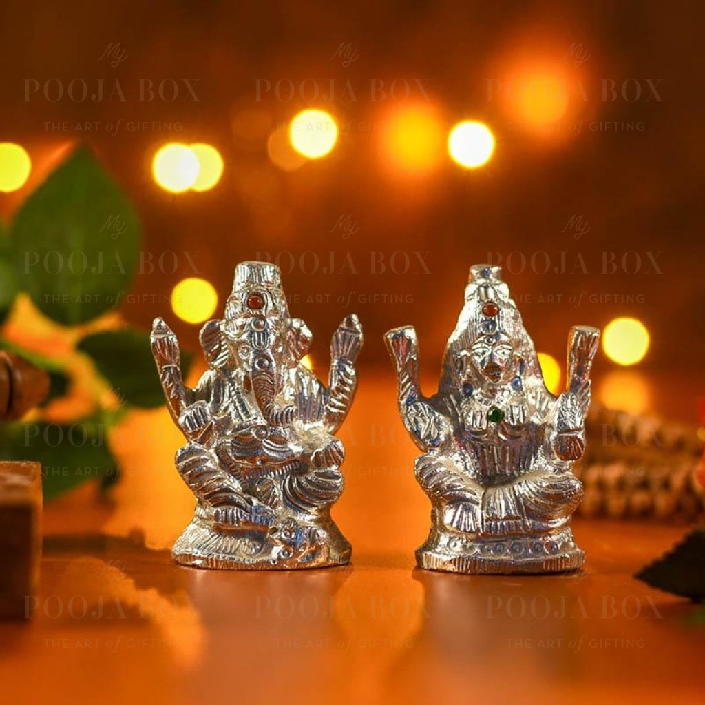 Silver Ganesh Laxmi Murti For Home Decor Idols