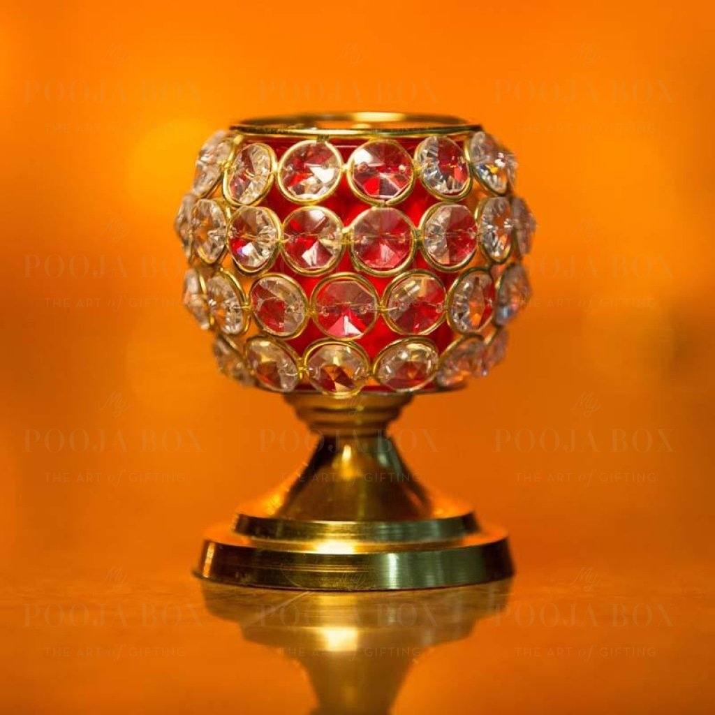 Sparkling Crystal Studded Red Candle Holder
