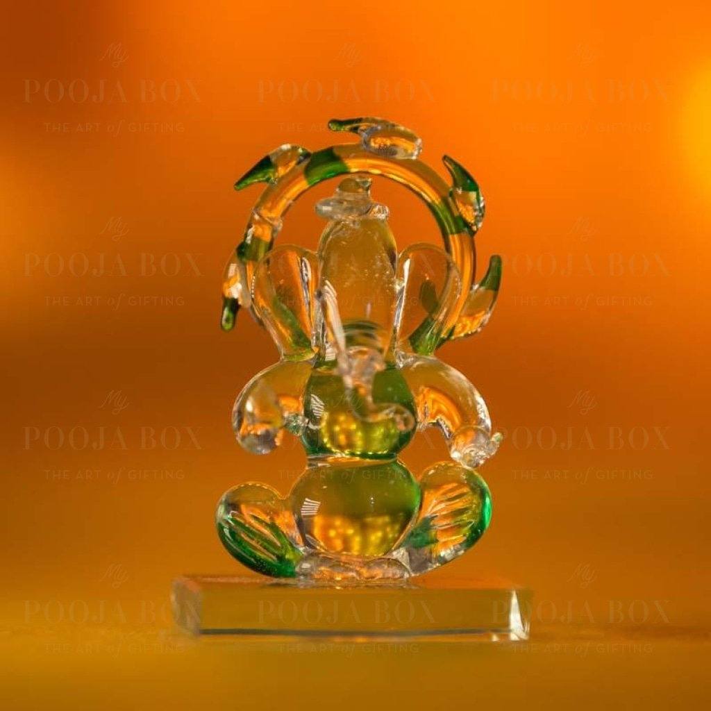 Stunning Ganesh Glass Idol In Transparent White And Green Idols