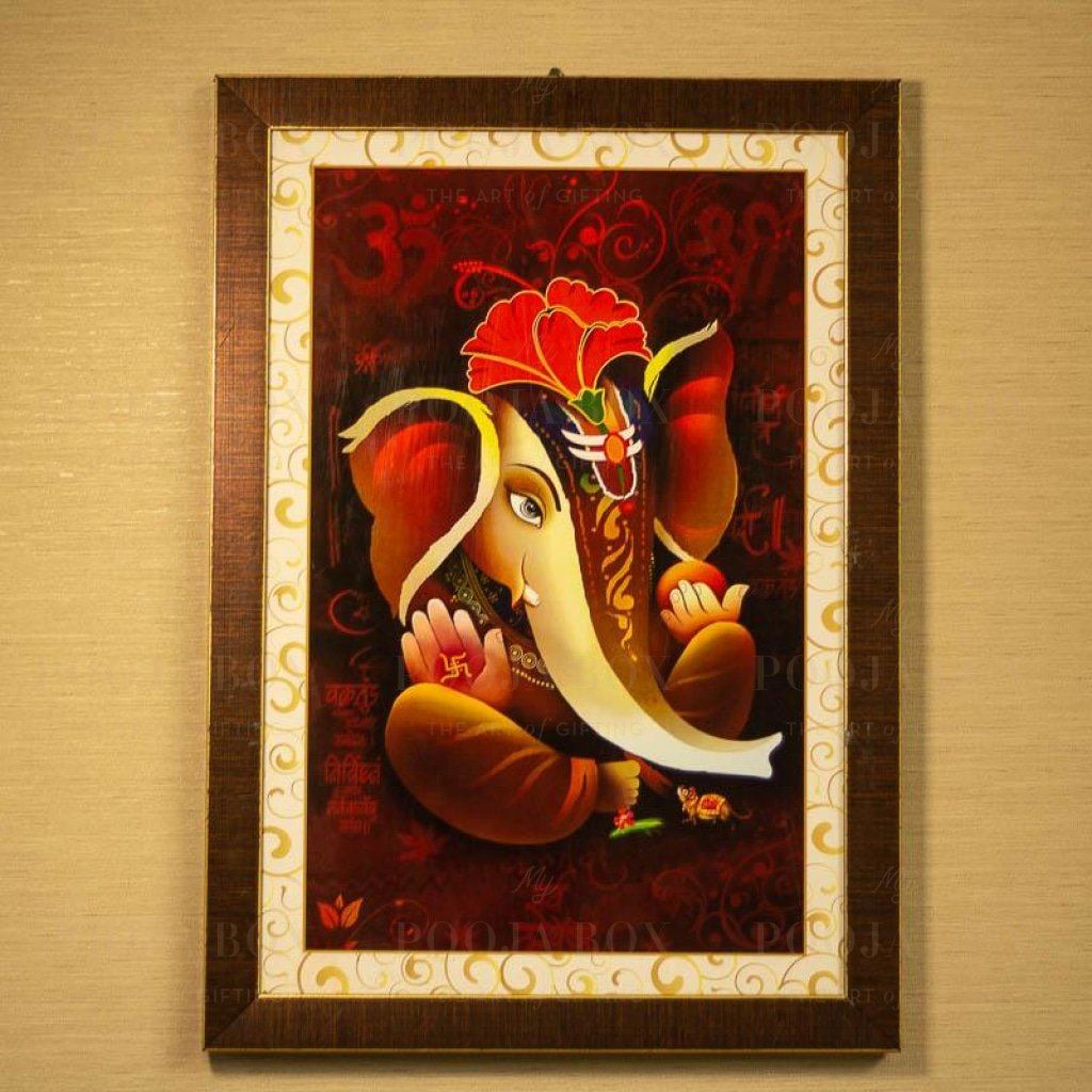 Stunning Ganesha Wooden Framed Wall Painting Hanging