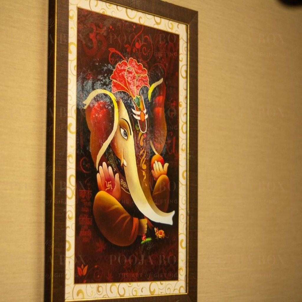Stunning Ganesha Wooden Framed Wall Painting Hanging