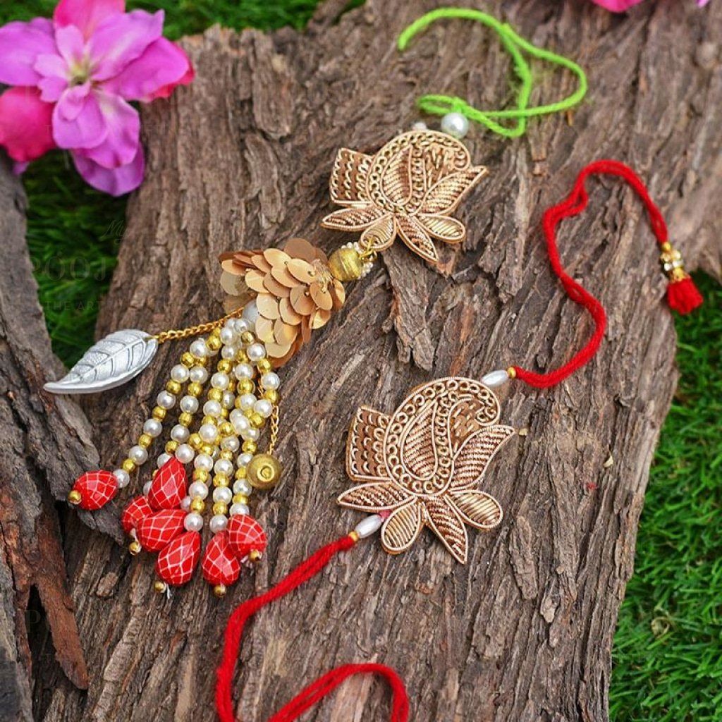 Zari Sequins Beads Ornate Bhaiya Bhabhi Rakhi